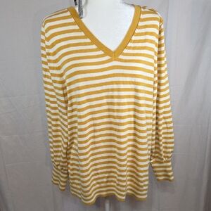 Talbots Yellow and White Striped V-Neck Sweater